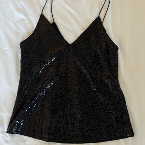 Black Sequin V-Neck Camisole with Spaghetti Straps